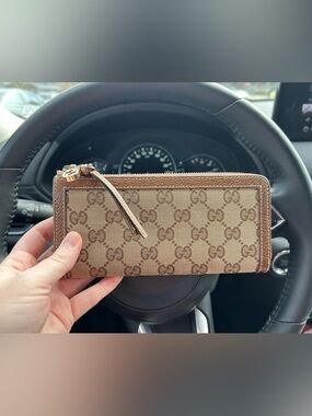 Gucci Tan/Brown Monogram Zip Around Wallet